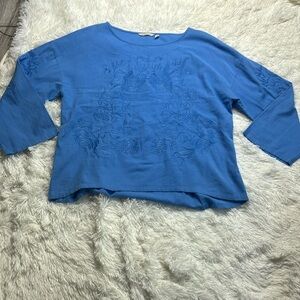 Soft Surroundings Embroidered Roses Long Sleeve Top